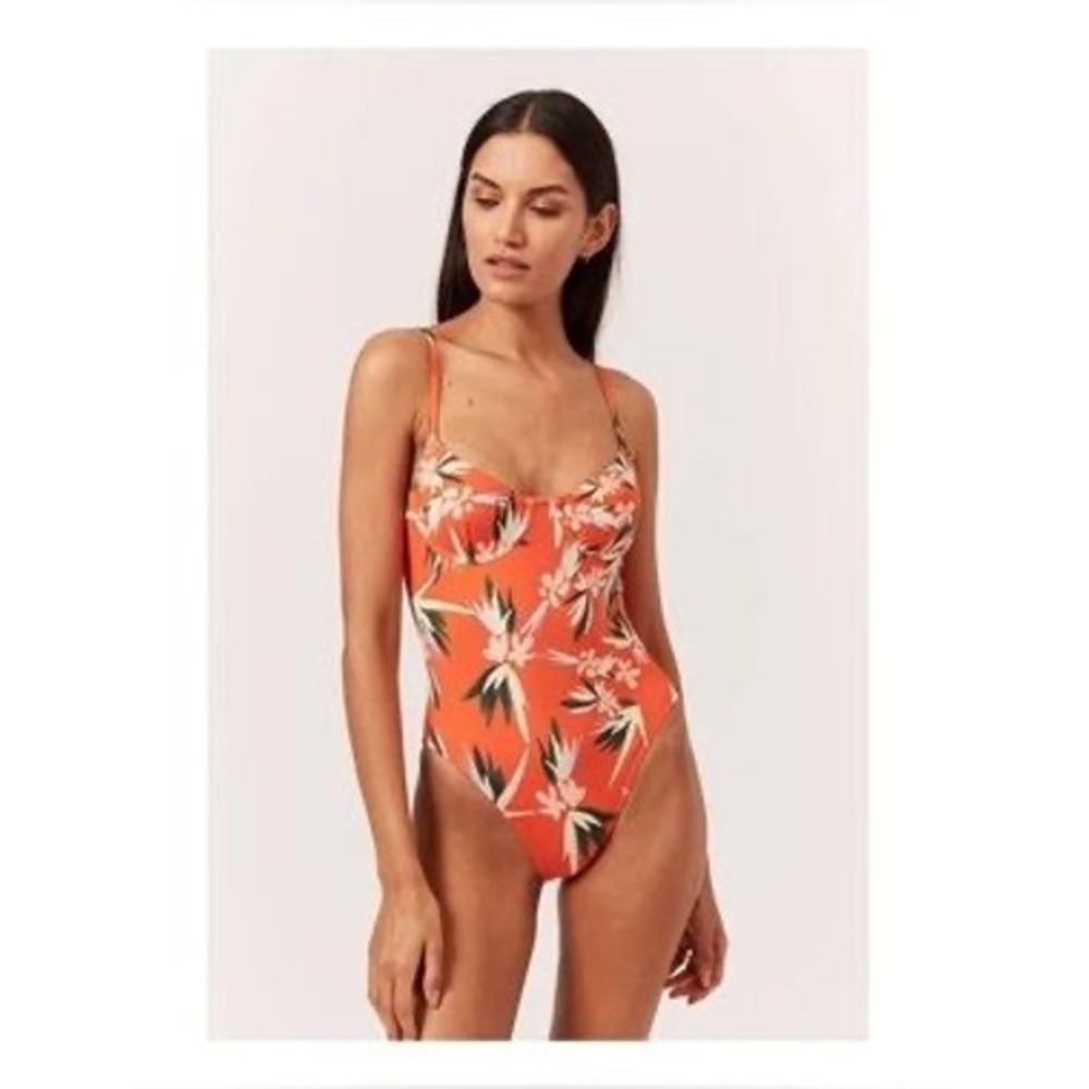 Solid & Striped Orange Tropical Floral Underwire One Piece Swimsuit Small